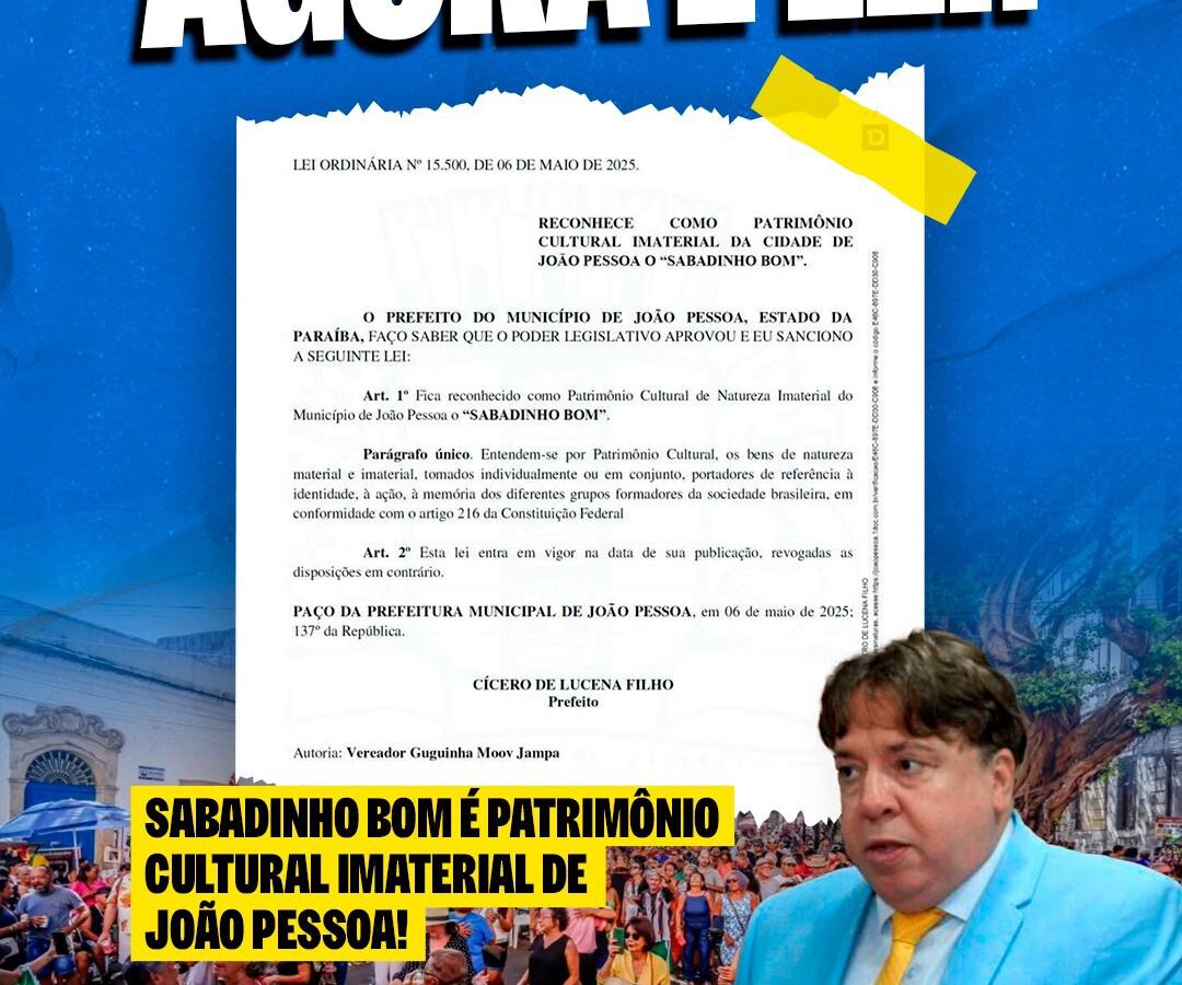 Lei do vereador Guguinha é sancionada e torna o Sabadinho Bom Patrimônio Cultural Imaterial de João Pessoa