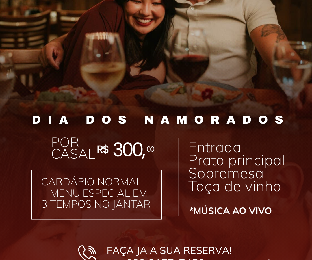 É HOJE: Celebre o amor no Estaleiro Restaurante, com música ao vivo e um cardápio especial para o Dia dos Namorados