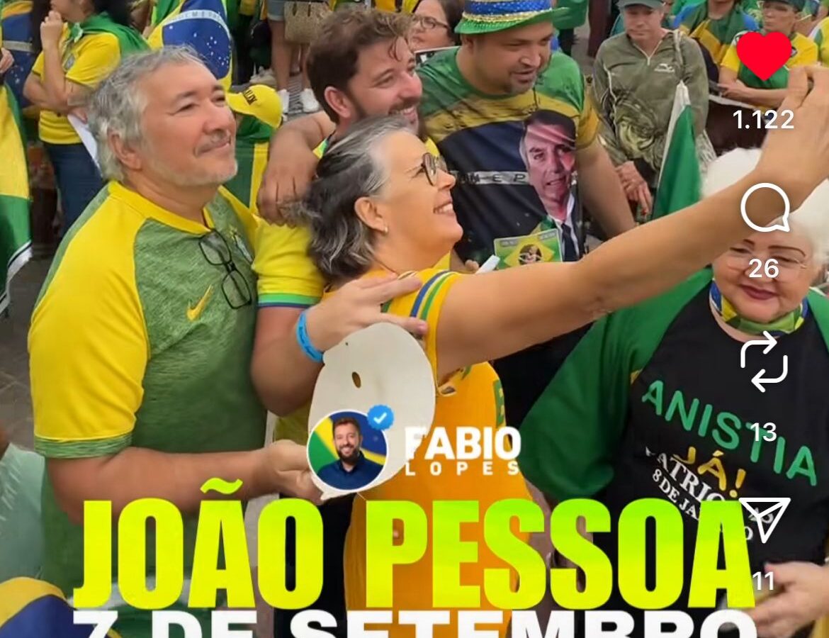 Vídeo de Fábio Lopes no 7 de Setembro em João Pessoa é publicado pelo PL nacional